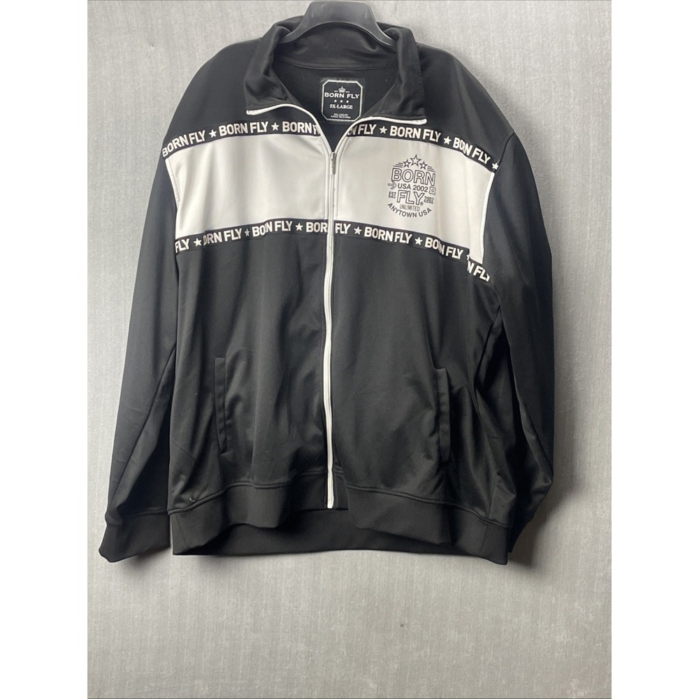 Born Fly Front Logo Zip Up Jacket Black And White Size 5 X Large.